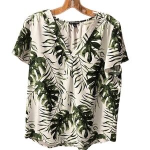 Hillary Radley Leaf Print V-Neck Top